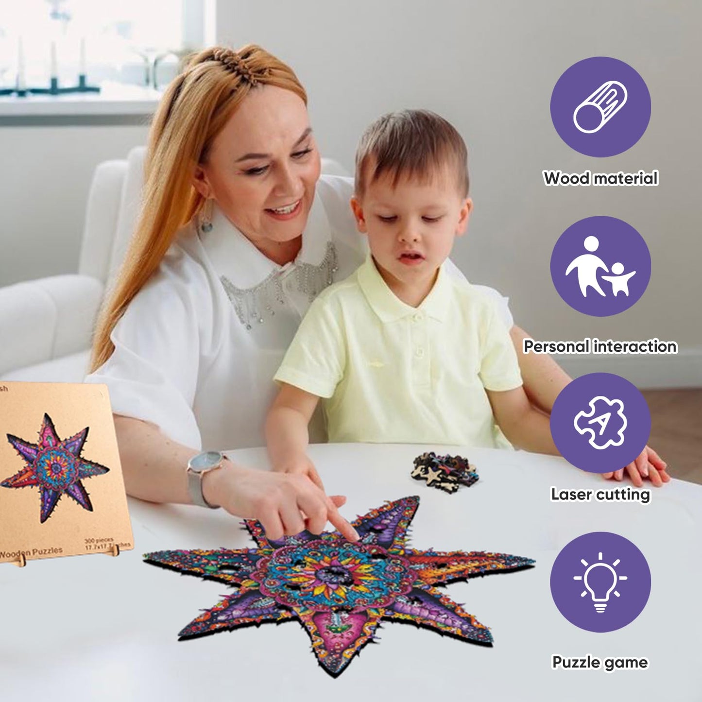 Qiuenisray Starfish Wooden Puzzles 200 Pieces  Ocean Puzzles for mature-themeds  Unique Shape Animal mature-themed Puzzles  Irregular Wooden Best Gift for mature-themeds Family Game (14.3x14.3 in)