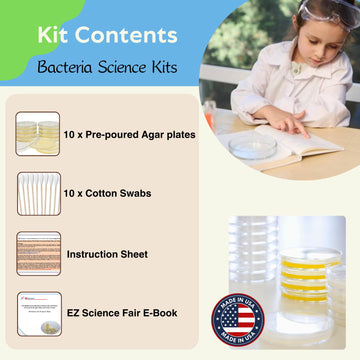 EZ BioResearch Bacteria Science Kit (IV): Top Science Fair Project Kit. Prepoured LB-Agar Plates And Cotton Swabs. limited availability Free Science Fair Project E-Book Packed With Award Winning Experiments (IV)