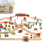 On Track Usa Wooden Train Set 100 Piece All In One Wooden Toy Train Tracks Set With Magnetic Trains And Railway Accessories, Com