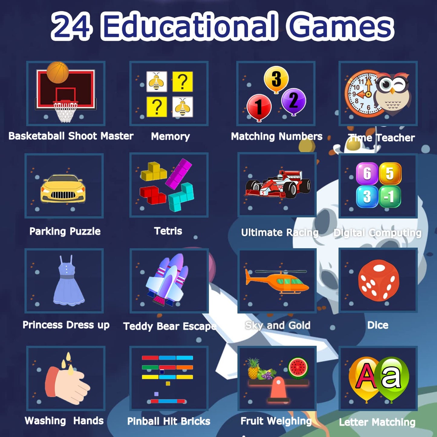 Cosjoype Kids Game Smart Watch For Boy, With 24 Games Hd Touchscreen Camera Recorder Music Alarm Calculator Storybook Flashlight