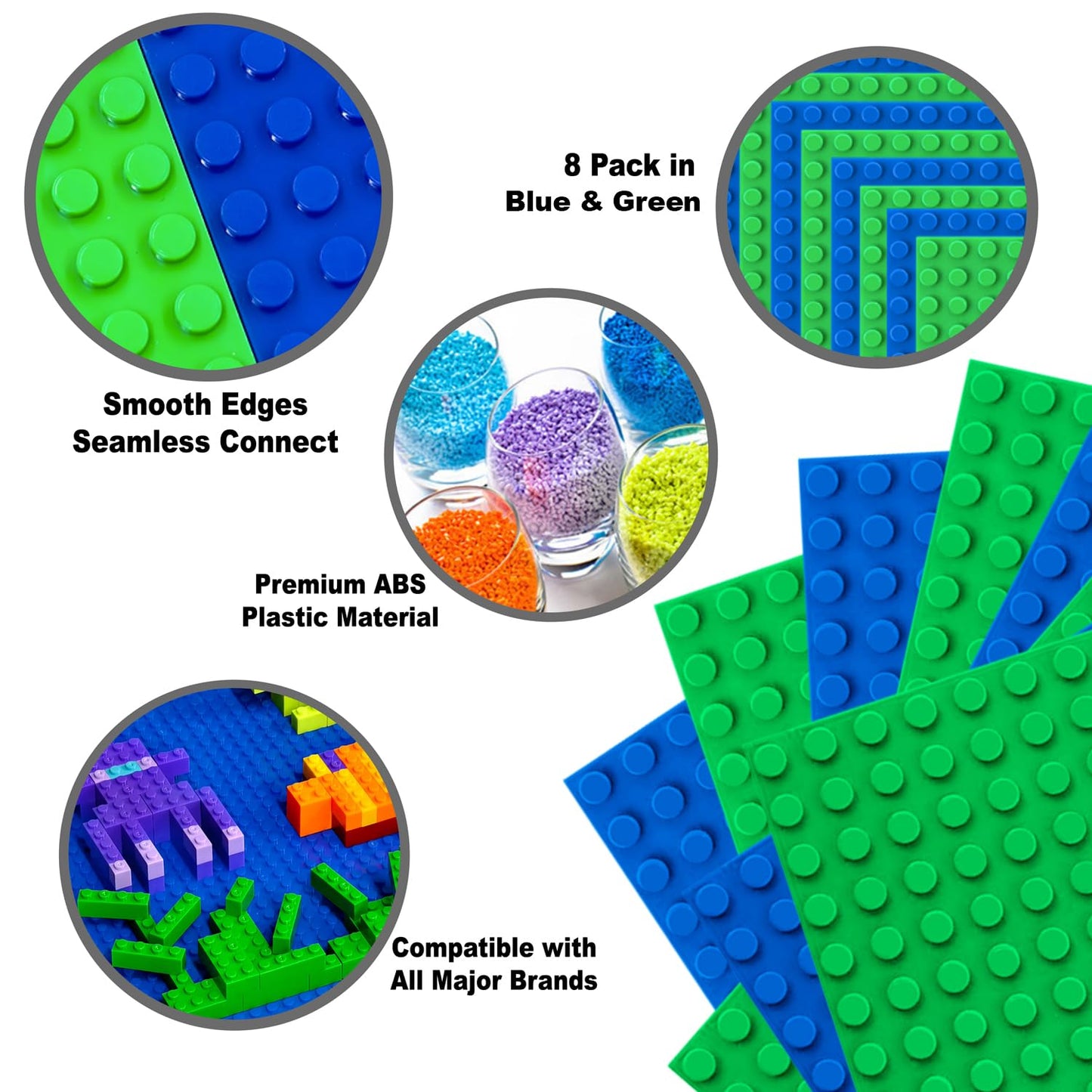 Bestoyz Building Bricks Baseplates Multipack, 32X32 Stud, 8 Pack Of Base Plates In Blue & Green, Base For Building Blocks Creations, 10X10 In. (25.5X25.5 Cm)
