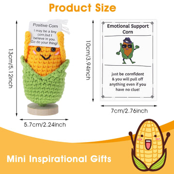 Dslsqd Mini Funny Positive Corn, 3 Inch Positive Corn Crochet With Wood Base Cute Wool Funny Knitted Positive Corn Doll Cheer Up