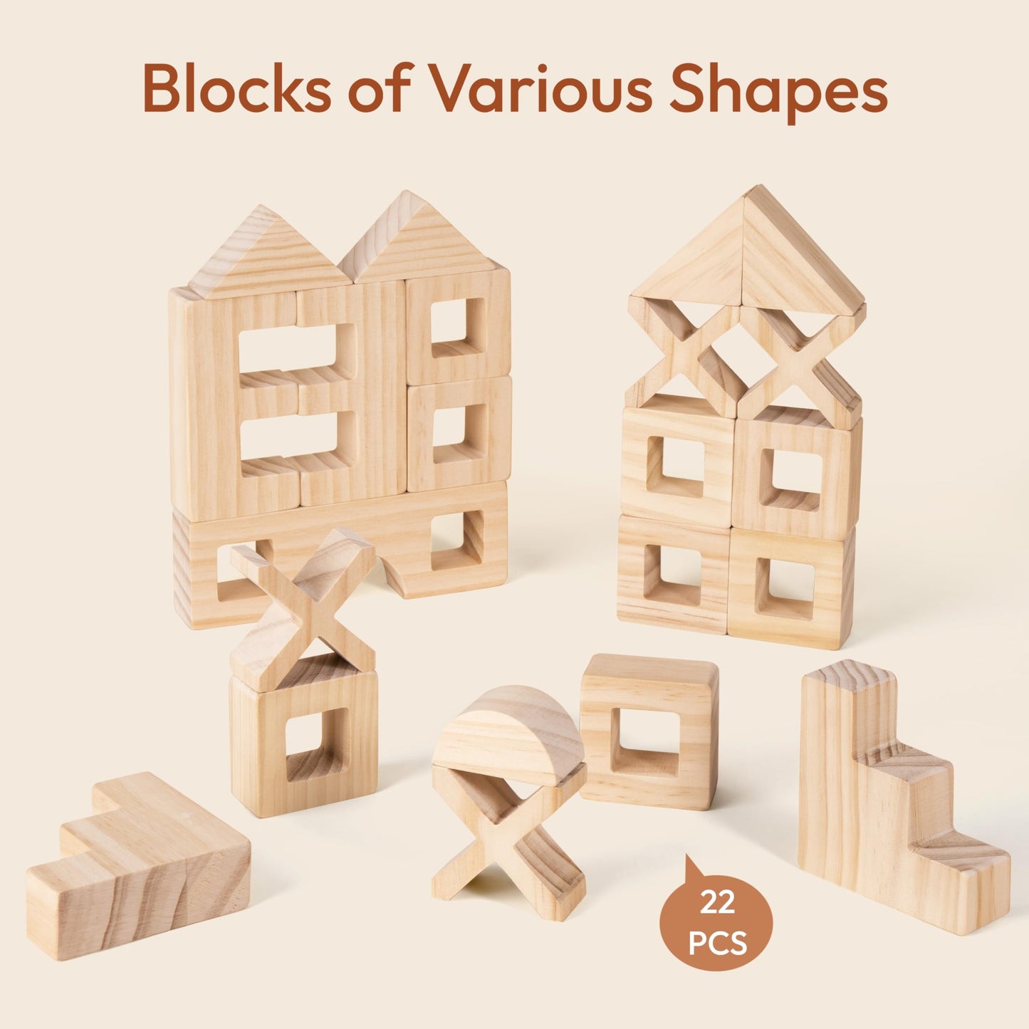 Woodtoe Wooden Rainbow Building Blocks Set For Kids | 22 Pcs Wooden Blocks & 25 Pcs Acrylic Gem Cubes Sensory Toys | Montessori