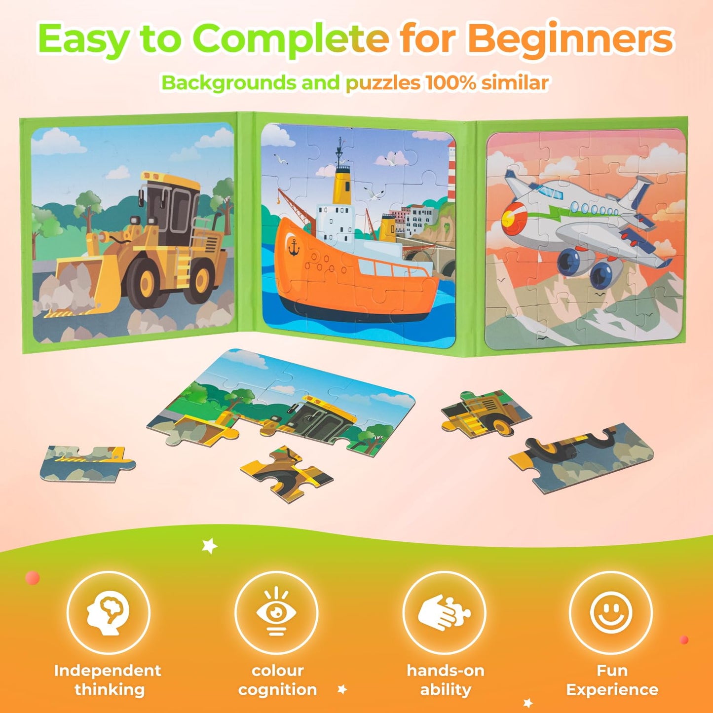 Nattork Magnetic Puzzle Book For Toddlers 3-6 Girls Boys,Travel Puzzles Game For Kids Ages 3-6,Learning Magnet With Fun For 3 4 5 6 Years Old Children Boys Girls Transportation