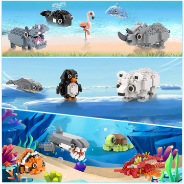 Mjddja Party Favors For Kids, 12 Kinds Of Animals Building Block Toy, Easter Gifts Goodie Bags Stocking Stuffer Classroom Prizes