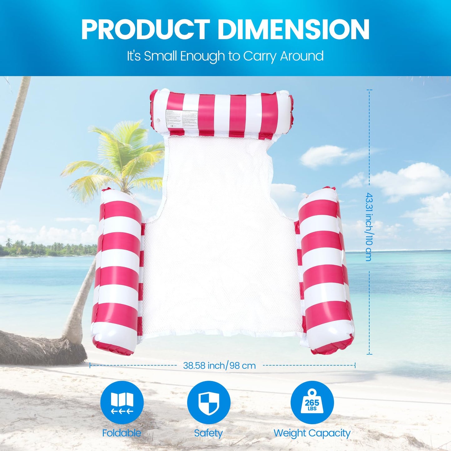 2 Pack Inflatable Pool Floats 4-In-1 Pool Hammock With Bottom Mesh 3 Tubes Inflatable Hammock For Adults,Portable Floating Chair
