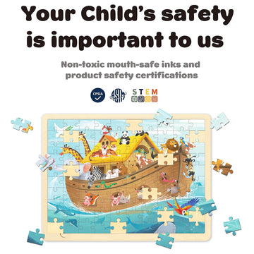 Moinkidz Wooden Puzzles For Kids Ages 3-5, Noah'S Ark 100 Piece, Religious Scene Christian Bible Puzzles For Kids Ages 4-8 With