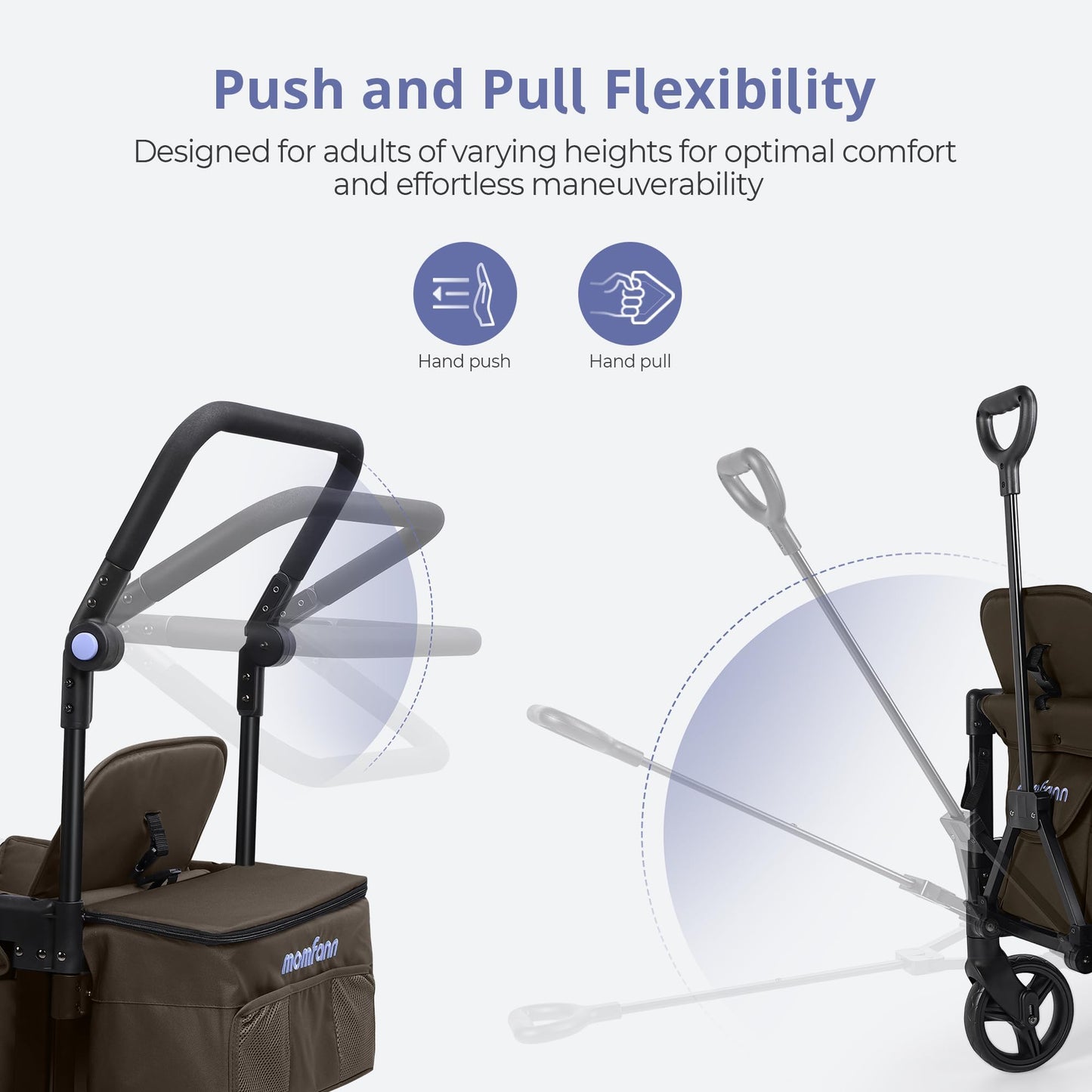 Momfann Wagon Stroller For 2 Kids, Double-Seater Baby Wagon With Canopy, Adjustable Handle And Pull Bar, Compact Design For Todd