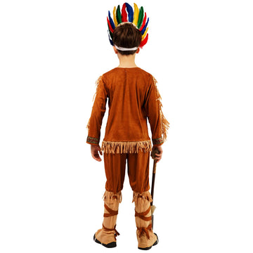 Pgond Boys Indian Native Halloween Cosplay Costume With Colorful Teather Hat (7-9)
