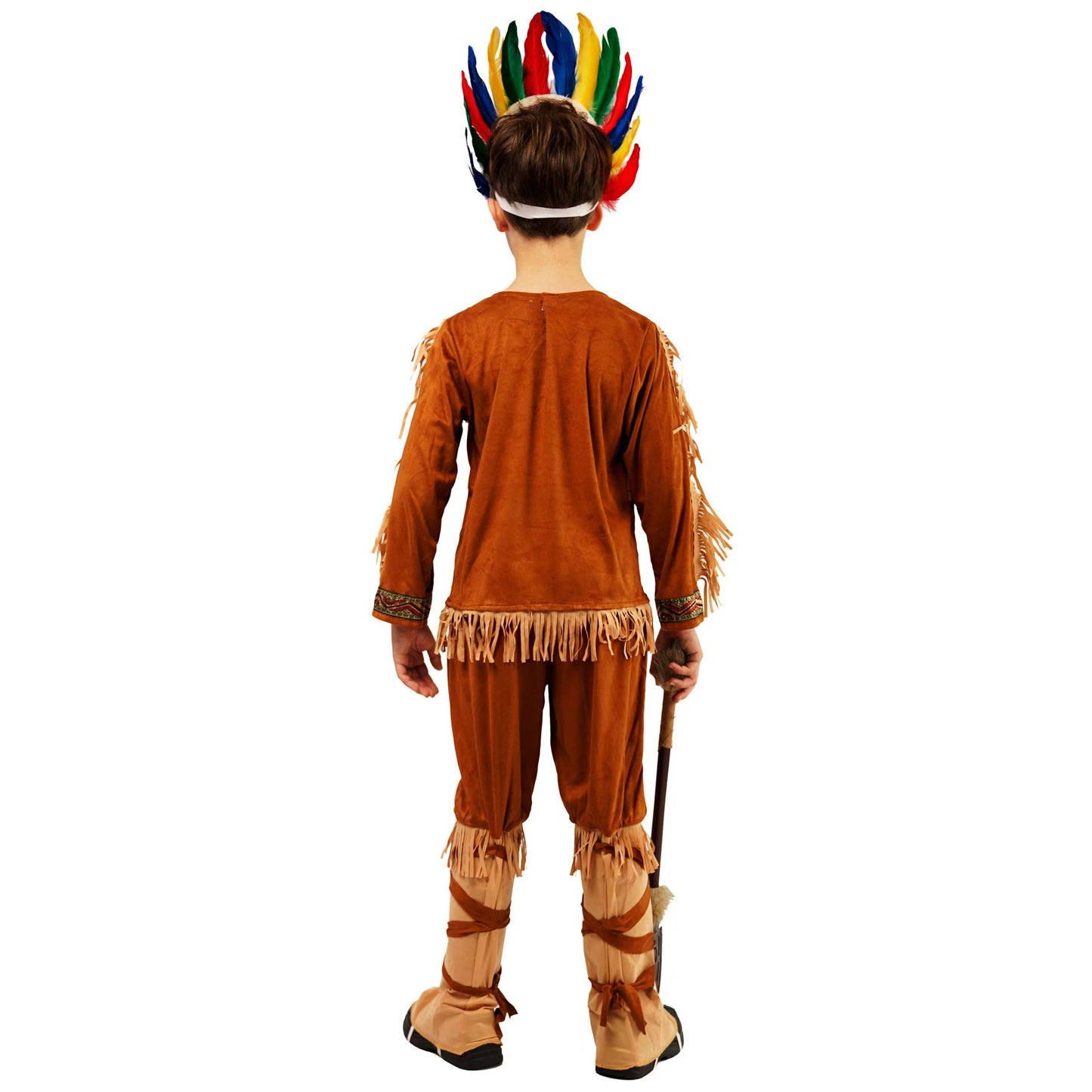 Pgond Boys Indian Halloween Cosplay Costume With Colorful Feather Hat (13-14Y)