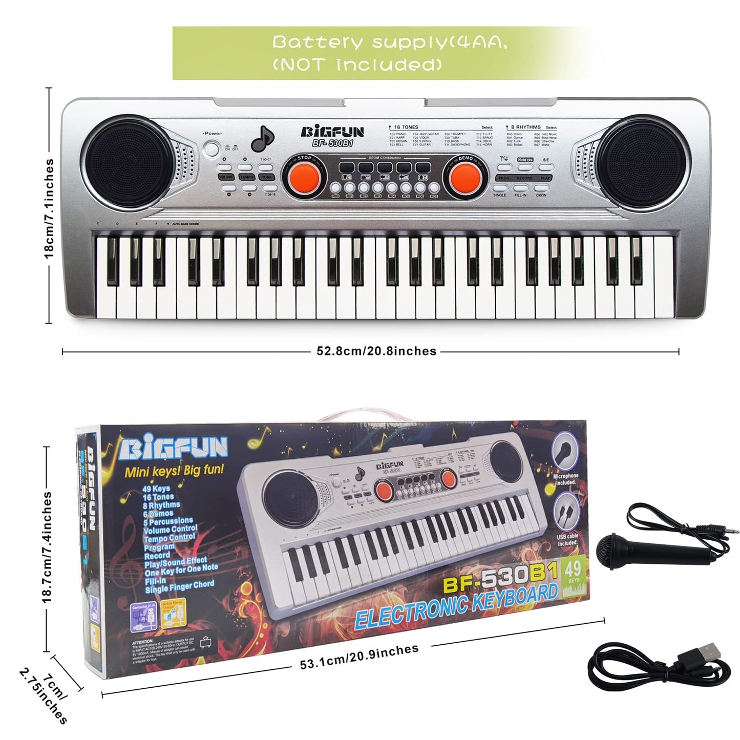 Raimy 49 Keys Piano Keyboard For Kids - Portable Electronic Digital Piano With Microphone, Learning Educational Music Keyboard Piano For Beginners Gifts Toys For Boys Girls Toddlers (Black)