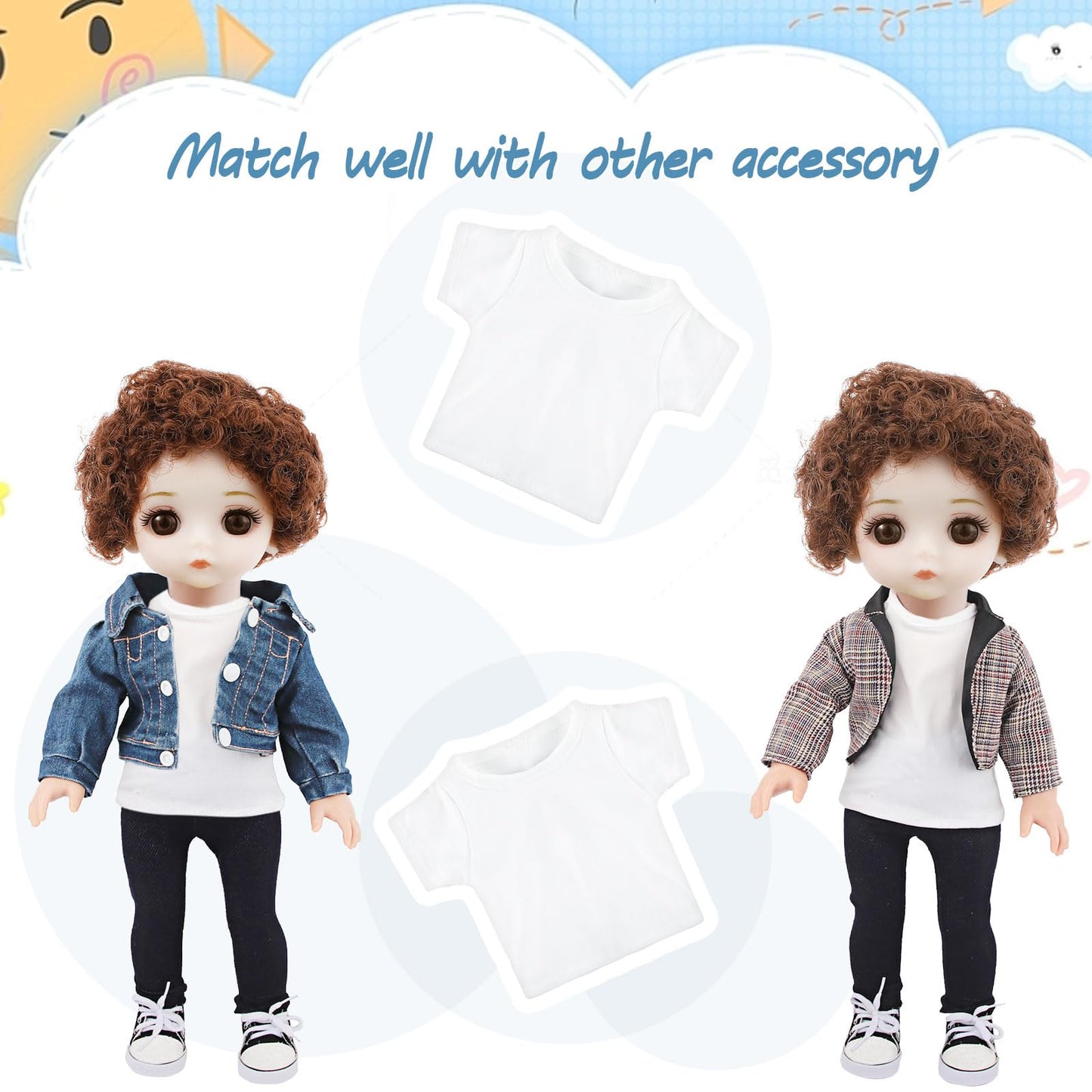 Litherr S 8 Pcs 18 Inch Boy Doll T Shirt Clothes Sublimation 18 Doll Outfits Accessories Classical Tee Shirts Fit 18 Inches Doll for Doll Decoration DIY Pretend Play
