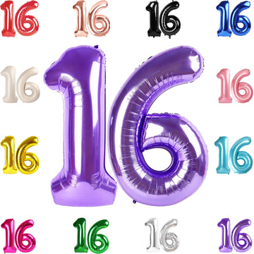 16 Balloon Number, Purple Number 16Th Birthday Balloons 40 Inch, Sweet 16 Years Old Purple Birthday Decorations For Boys Girls,