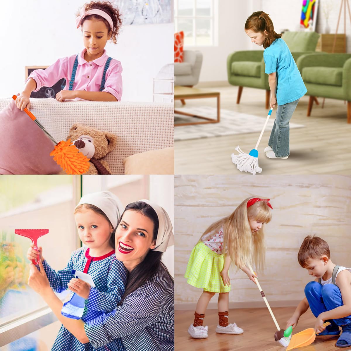 Meland Kids Cleaning Set - 8Pcs Toddler Broom & Toy Vacuum - Colorful Plastic House Cleaning Toys for Boys & Girls, Model clean001
