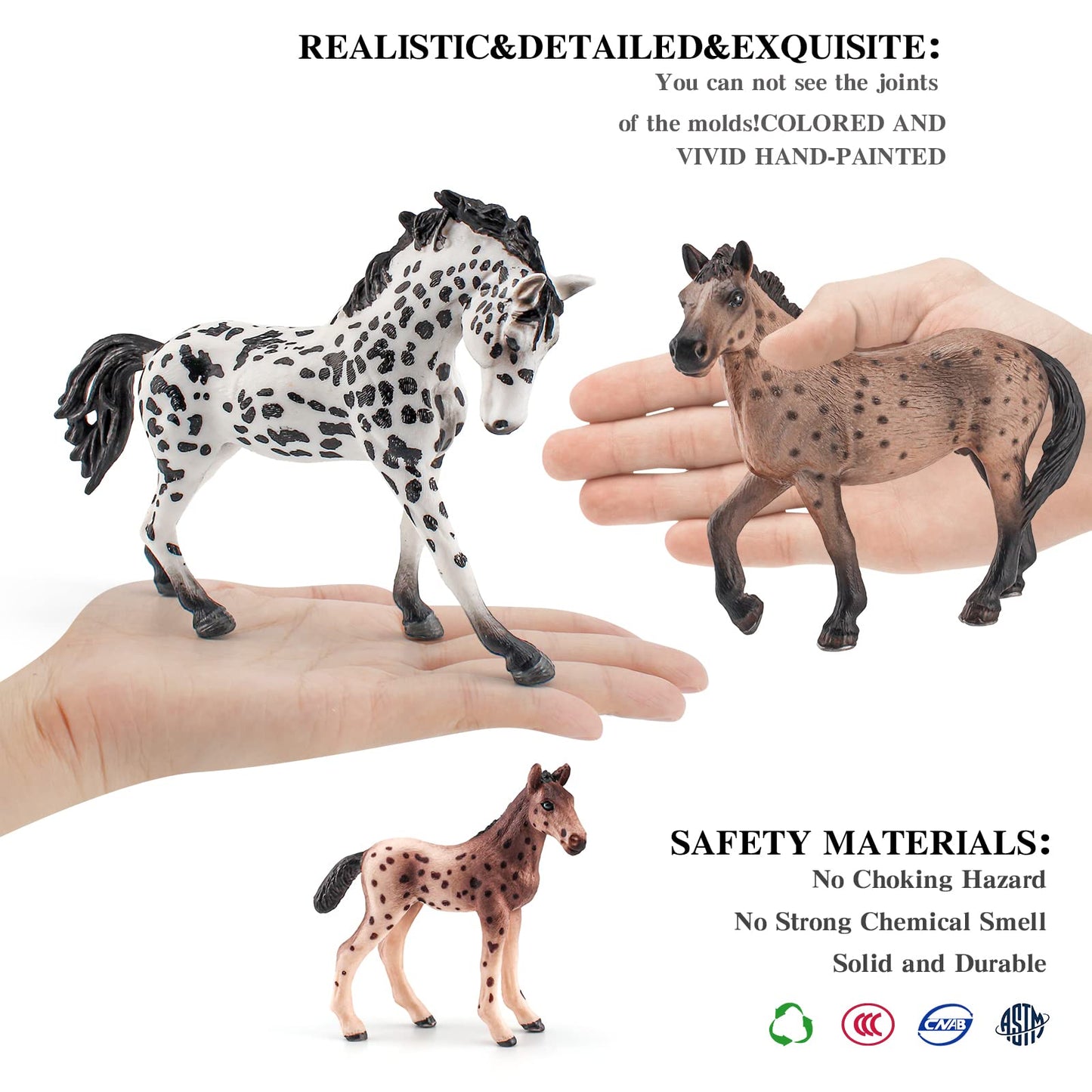 Lc Joycre 3Pcs Realistic Horses Figurines - Knabstrupper Horse Toy For Girls And Boys - Diy Dioramas Collection