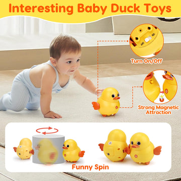 Baby Musical Duck Toy Set With 2 Baby Ducks Light Up Tummy Time Infant Toys 0-3-6 Months Crawling Toys For Babies 6-12 12-18 Months Birthday Shower Gifts For 1 Year Old Boy Girl Easter Basket Stuffers
