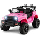 OLAKIDS Kids Ride On Truck  12V Electric Vehicle Jeep Car with Remote Control  Toddlers Battery Powered Toy with 2 Speeds  Spring Suspension  Double Open Doors  LED Lights  Music  TF  USB  Mp3 (Pink)