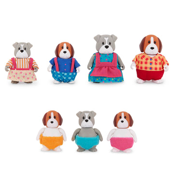 Li'l Woodzeez Dog Family Set of 7 Collectible Posable Figures – Non Flocked, Multicolor, Model WZ6792Z – Gift Toy for Kids Age 3+
