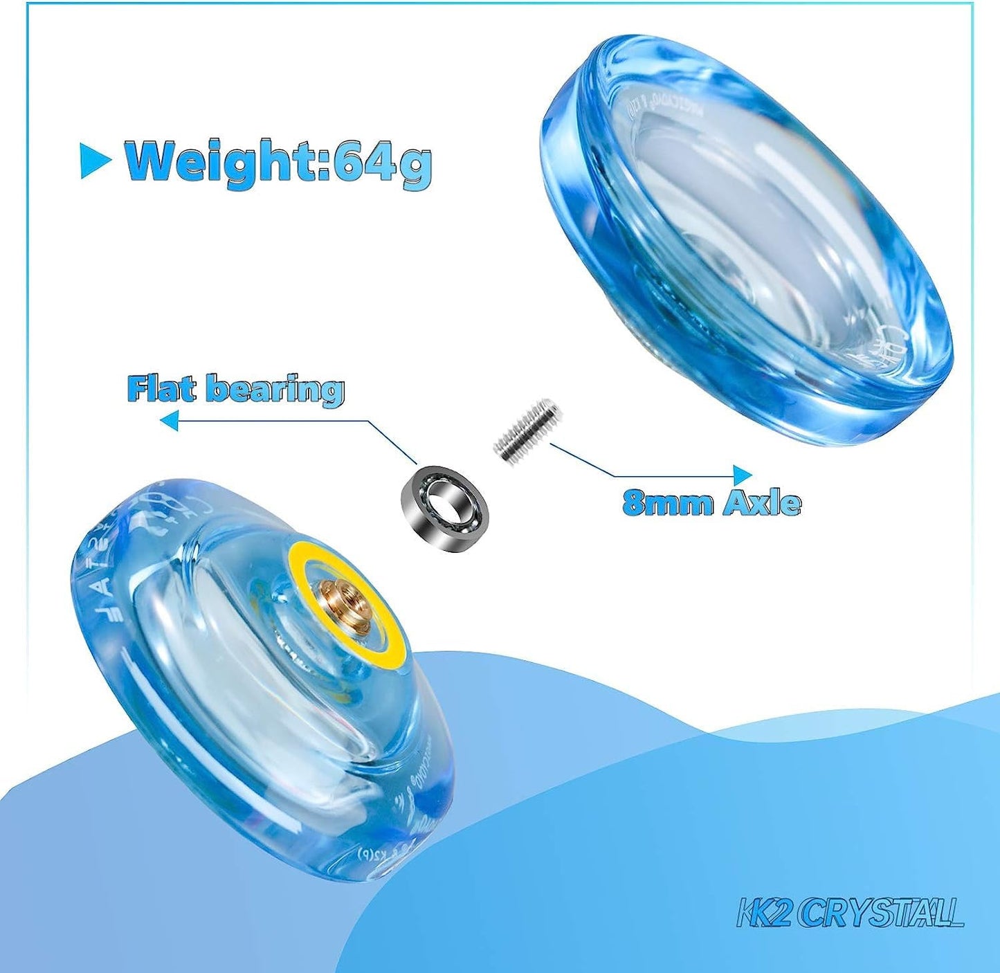 Magicyoyo Pack Of 2 Responsive Yoyos For Kids Beginners, K2 Crystal Yoyos With 2 Yoyo Gloves, 2 Yoyo Bags, 12 Yoyo Strings (Crystal Blue+Blue Pink Yellow)