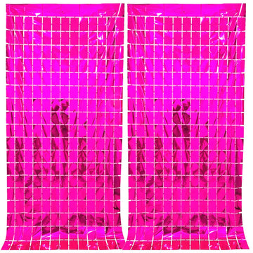 Propsicle 2 Pcs 3Ftx6Ft Pink Foil Fringe Square Curtains Happy Birthday Party, Anniversary, Bachelorette, Baby Shower, Bridal Sh