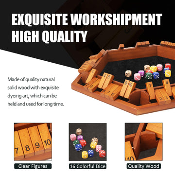 Tooybing Upgraded 1-6 Players Shut The Box Dice Game, Wooden Board Table Family Game For Kids And Adults With 16 Dice, Classic T