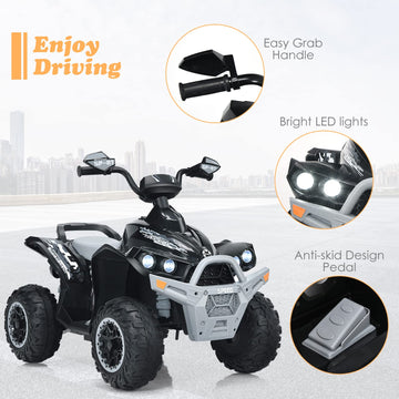 Olakids Ride On Atv, 12V Kids 4 Wheeler Battery Powered Toy Car For Toddlers, Electric Rear Motorized Quad Vehicle For Boys Girls With Led Lights, Music, Horn, High Low Speed, Soft Start (Black)