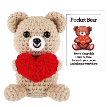 Positive Bear, Pocket Hug Bear With Love Heart Bear Crochet Doll Valentine Bear Emotional Support Animals Knitted Bear Toy For C