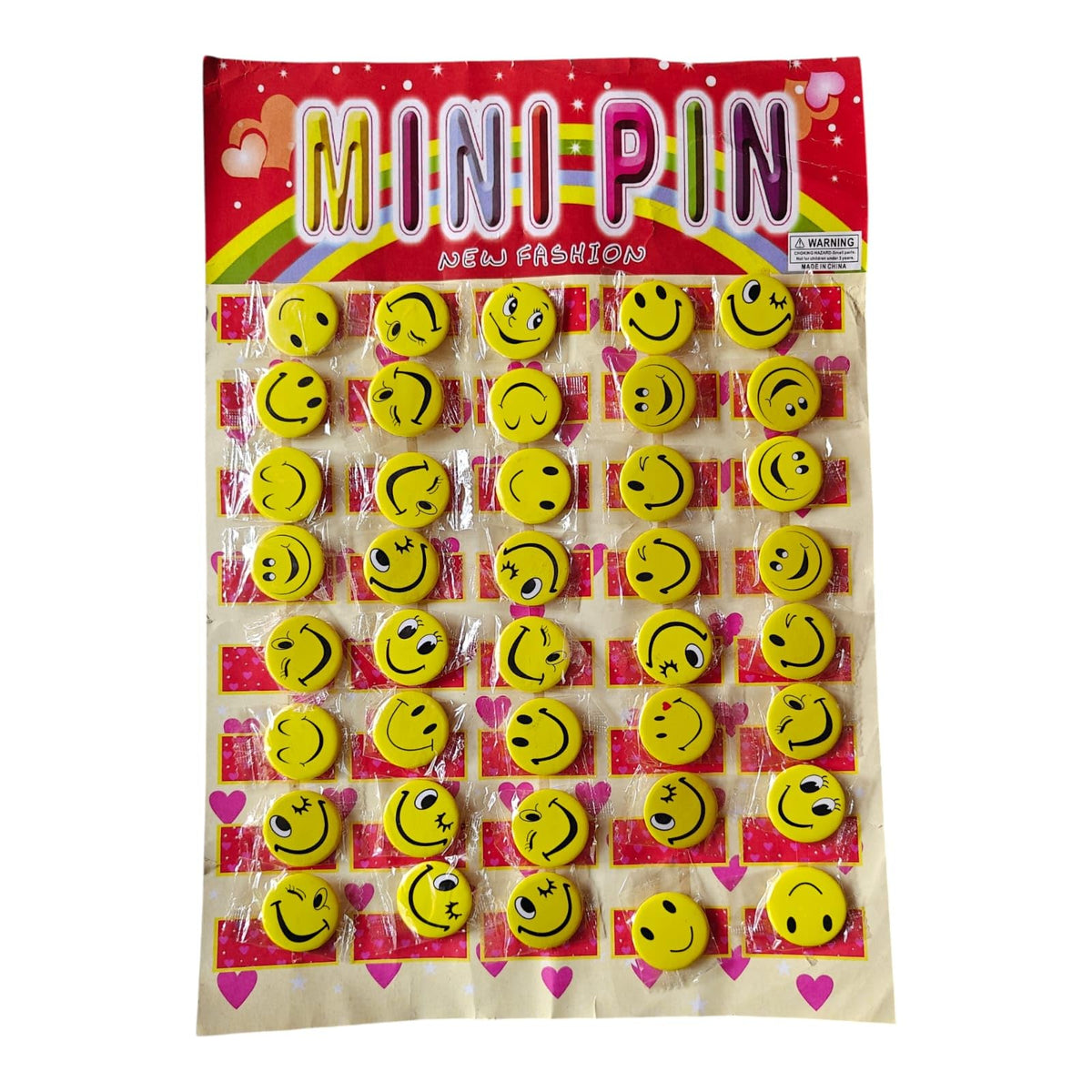 VTL Smiley Badges Sheet Small 3cm  Pack of 80 | Assorted Yellow Round Mini Pin Buttons for Kids, Students, Bags, Rewards, Gifts