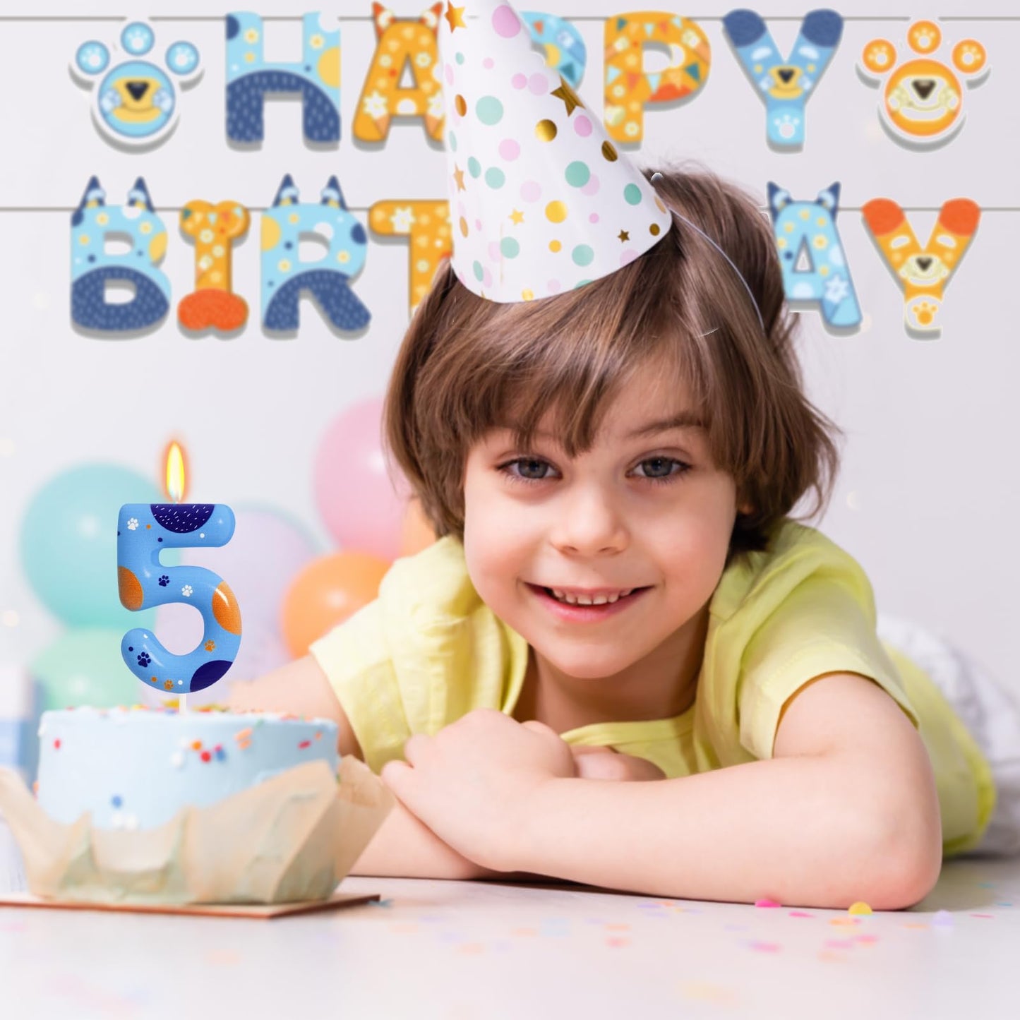 ElekFX Blue Dog Paw Birthday Candles, Number 5 Paw Print Birthday Party Supplies, 2.76 inch Paw Cake Topper Decorations, Birthda