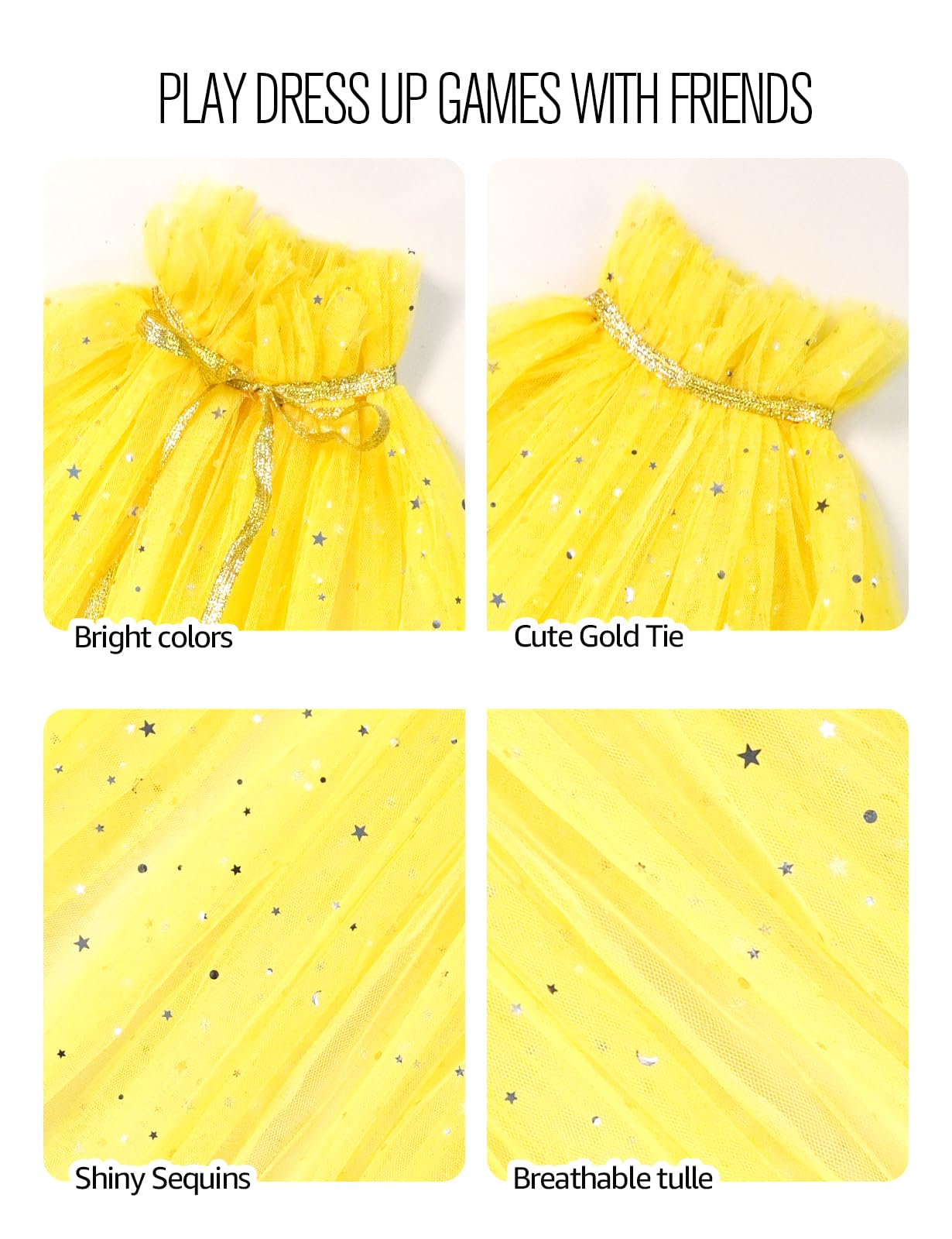 Sabbenia Princess Cape Set For 3-8 Year Old Holiday Gift For Little Girls Dress Up Christmas Halloween Costume(Yellow)