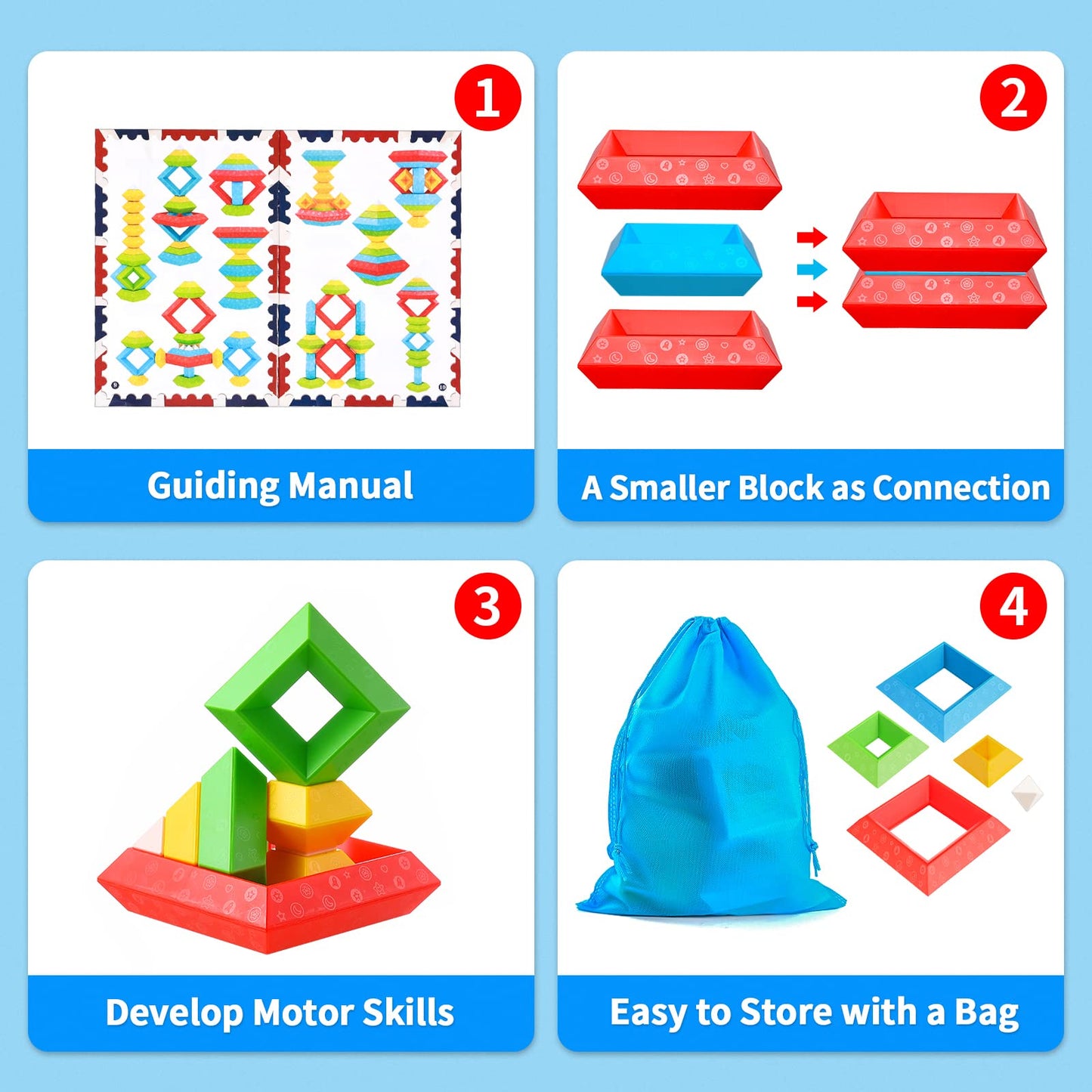 Hieoby Montessori Toys - 30Pcs Building Blocks, Educational STEM Sensory Gifts for Toddlers Age 1-4, Multicolor, 7"x9"x3.7"