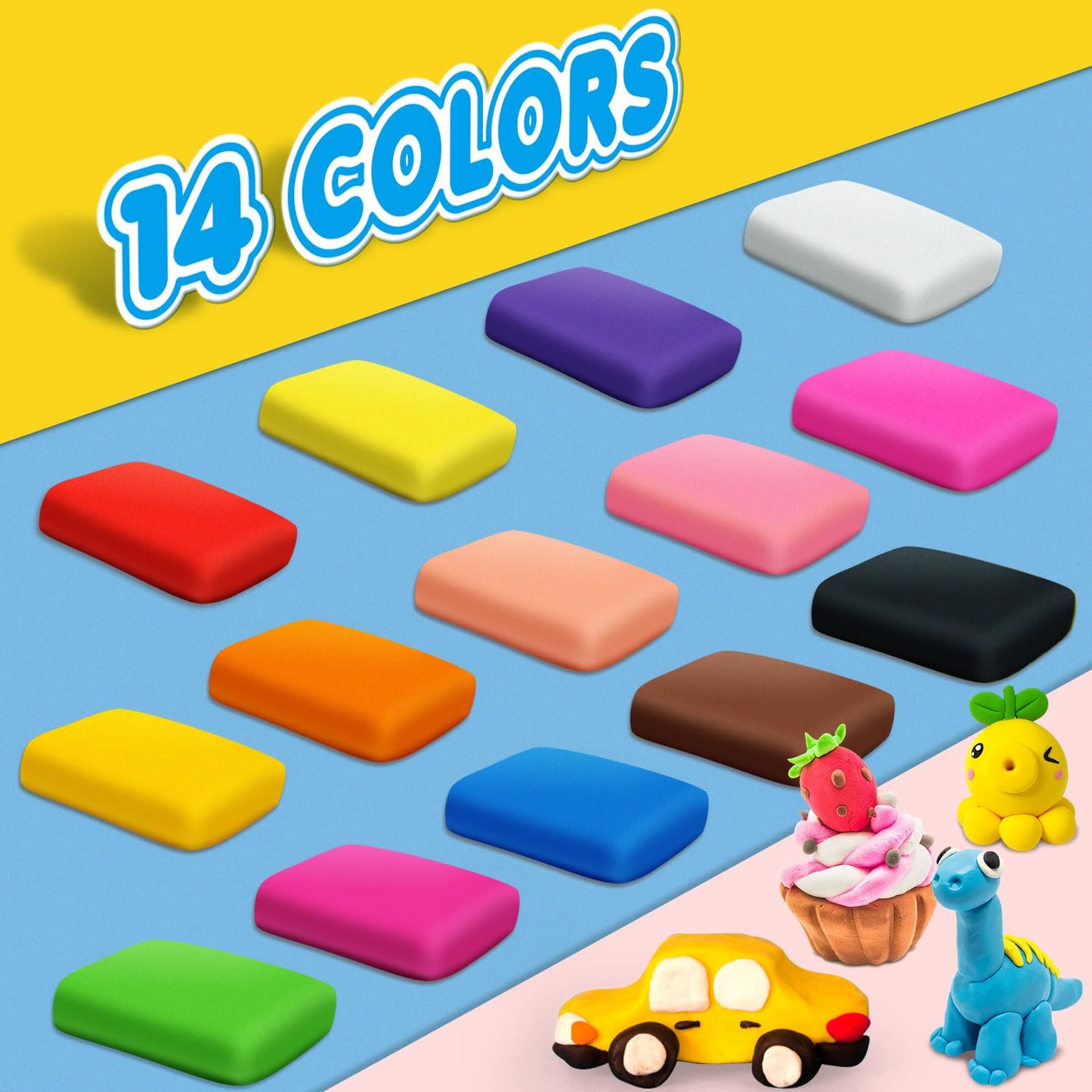 Air Dry Clay 14 Colors, Modeling Clay for Kids, DIY Molding Magic Clay, Gift for Kids Boys Girls