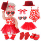 Kajaia Valentine'S Day18 Inch Doll Clothes Doll Outfit Set Includes Bodysuit Bow Headdress Skirt Hat Shoes Socks Heart Sunglasse