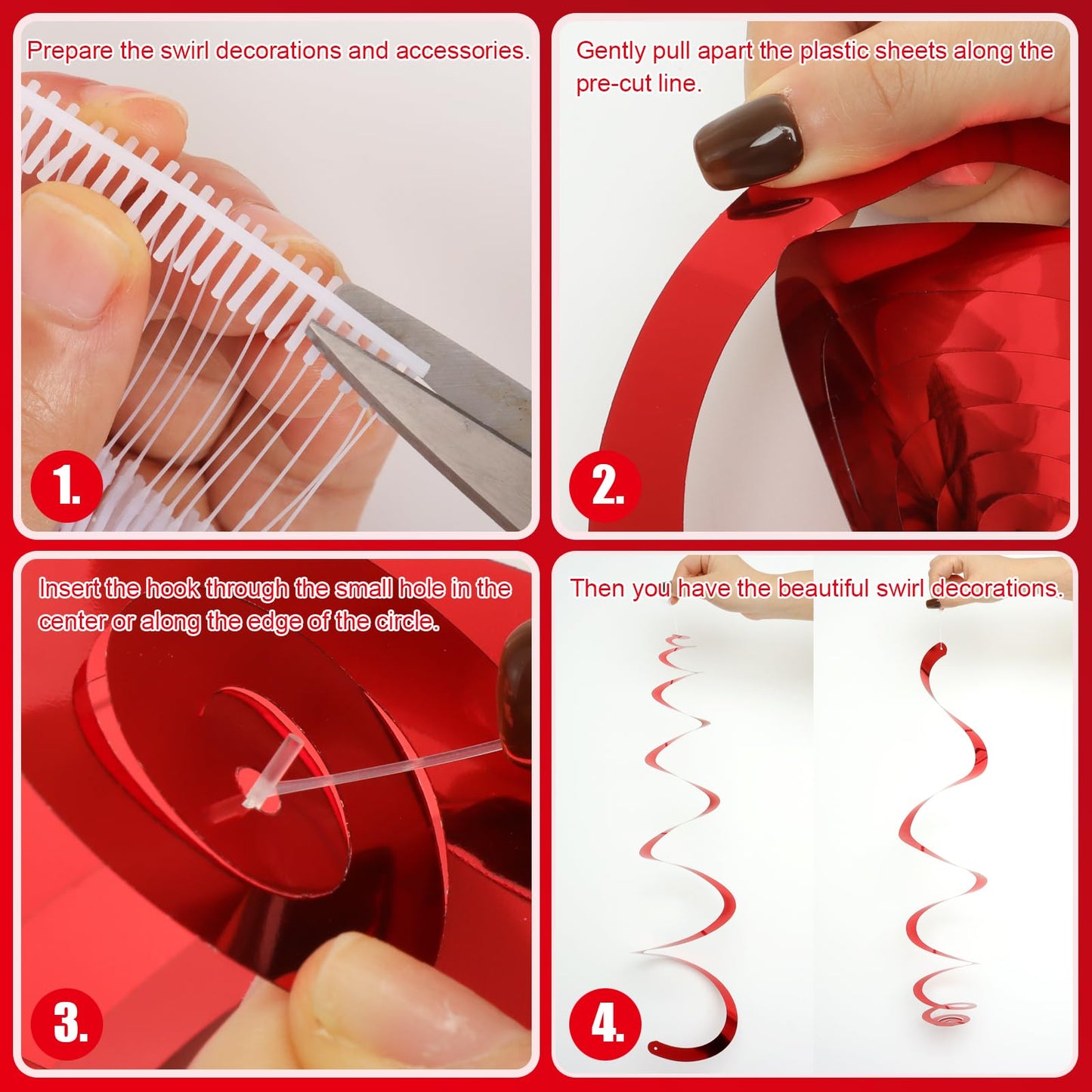 Fumwase Party Swirl Decorations Red Shinny Foil Hanging Swirl Decorations Plastic Streamer for Ceiling Plastic Streamer for Part