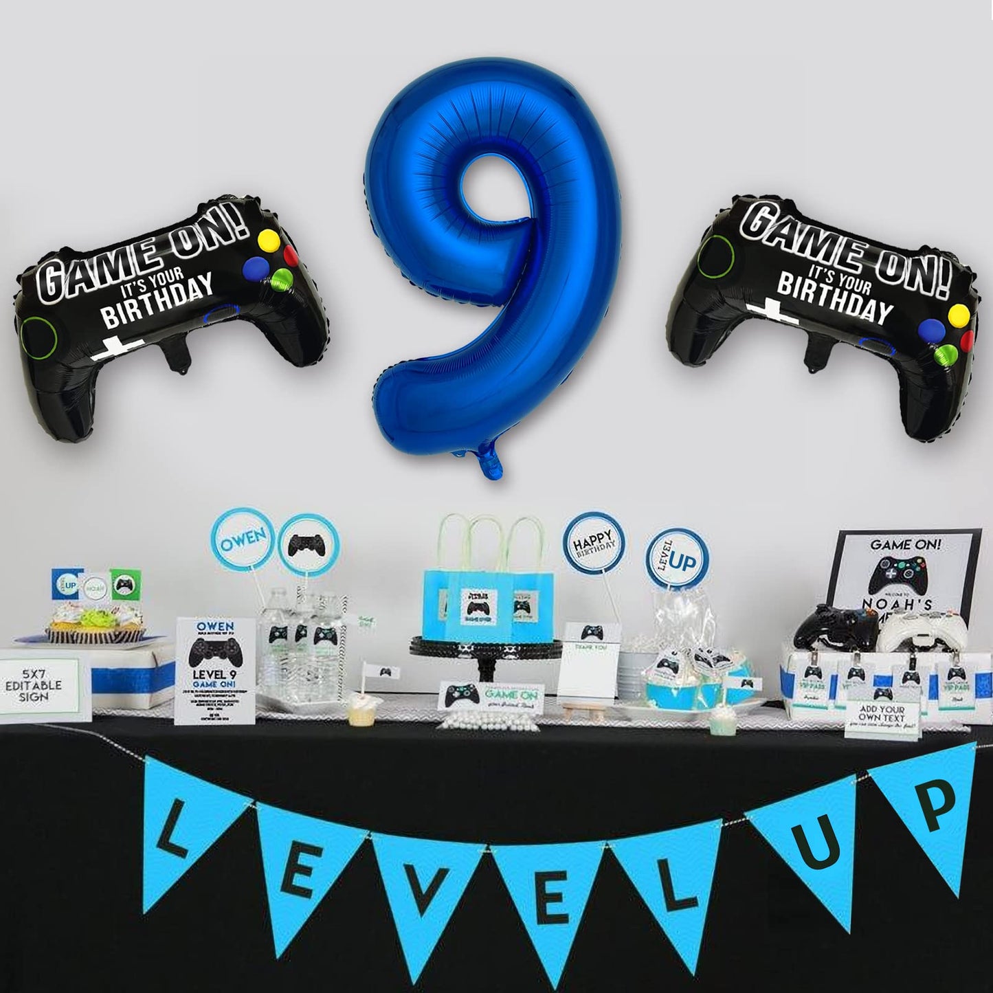 Navy Blue Video Game Party Supplies Boys 9Th Birthday Party Decorations- 2 Packs Game On Balloons With Dark Blue Number 9 Balloo