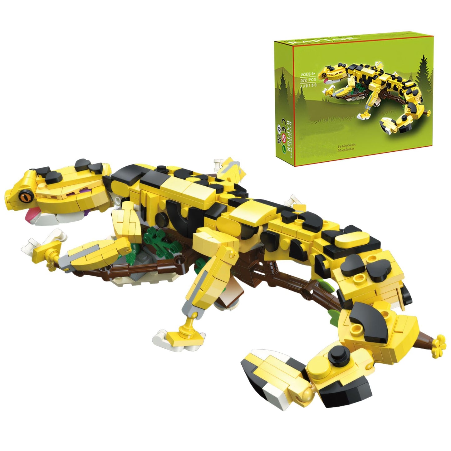 370 PCS Micro Brick Leopard Gecko Building Sets Reptile Lizard Building Kit  Animals Botanical Collection Model for mature-themed Toys Home Decor and Office Art Creative Gift for Teens Ages 6+ Kids
