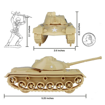 Tim Mee Toy Tanks - 3pc Plastic Army Men - Tan WWII - Model 67718 - Made in USA