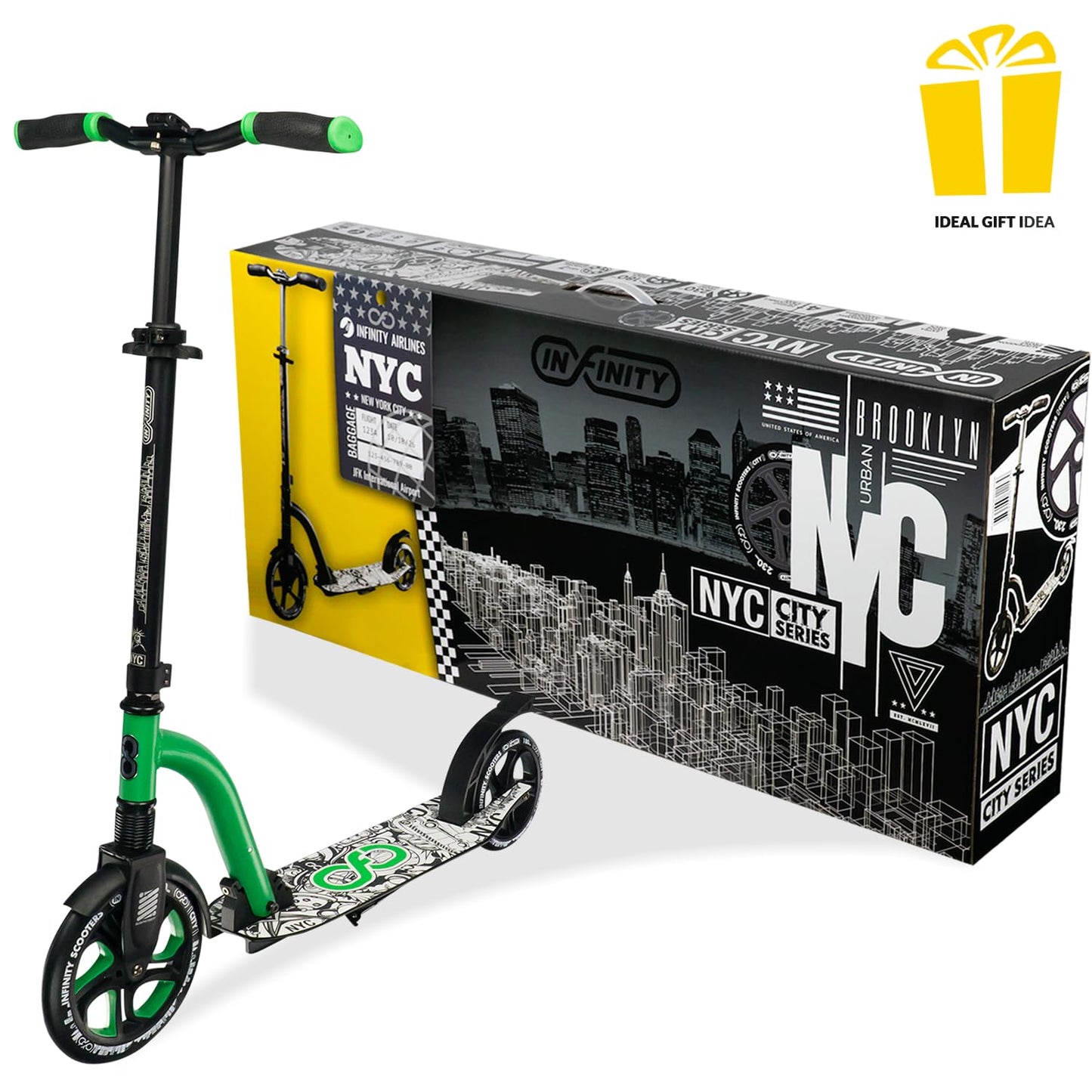 Crazy Skates Foldable Kick Scooter - Kick Scooters For Adults, Teens And Kids With Carrying Strap - Fast Folding, Adjustable Handlebars And Lightweight - New York City Scooter (Nyc) - Green