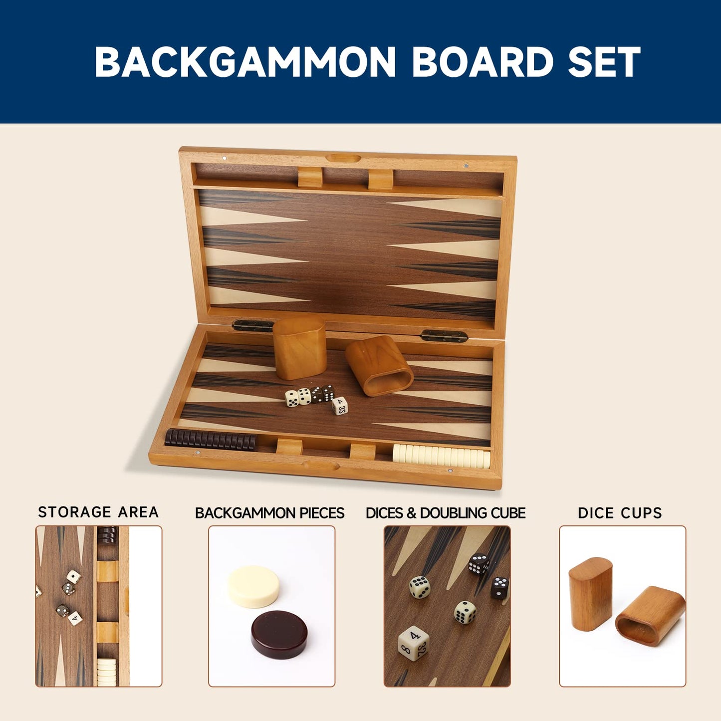 GSE Games & Sports Expert enhanced Wooden Folding Inlay Backgn Board Game Set  Classic Traditional Strategy Board Games (Focus - 17 Inches)