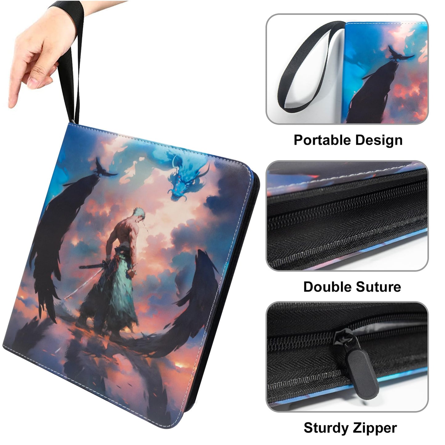 WEST TUNE Trading Card Binder for One Piece Zoro - 9 Pocket, Waterproof, Includes 60 Sleeves for Up to 1080 Cards, Model WTXP240058