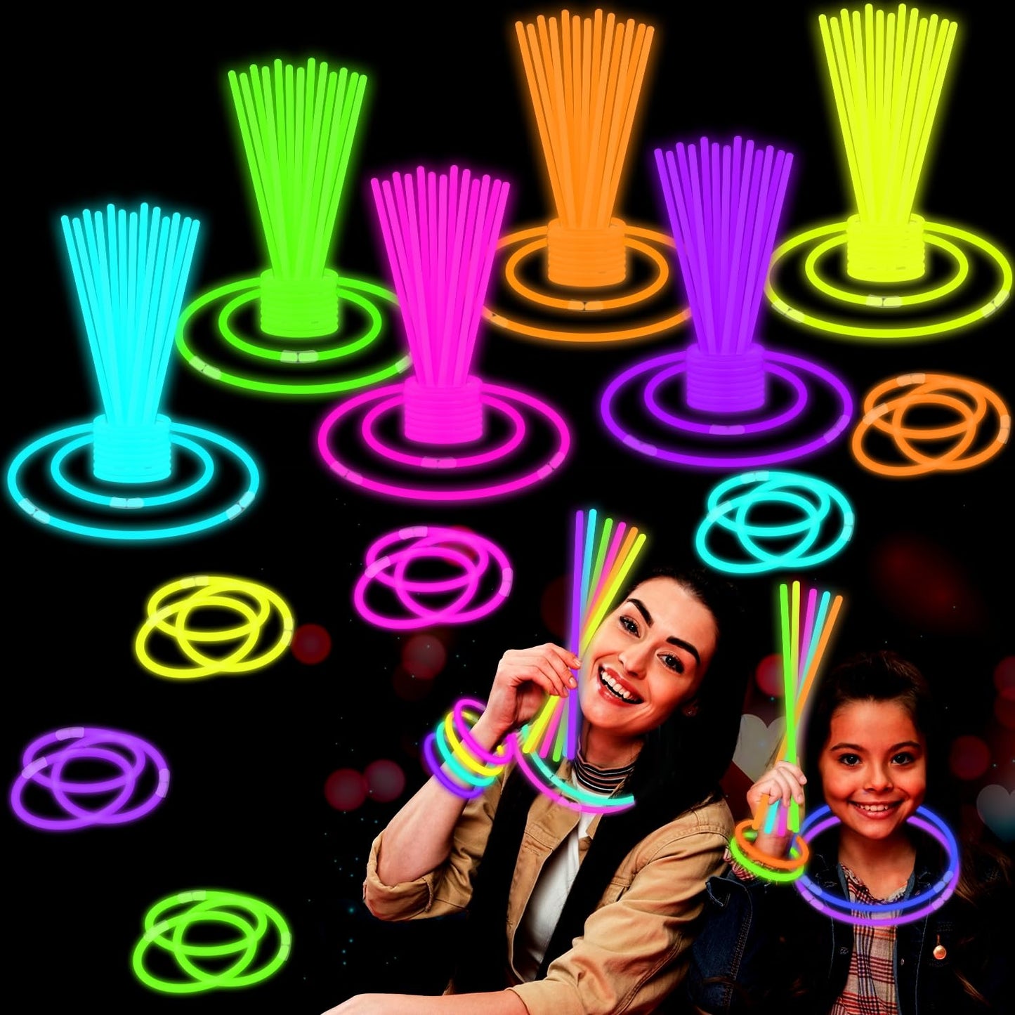 Halloween Glow Sticks Party Pack 8-50, Light up Bracelets & Necklaces Accessories for Kids, Neon Glow in the Dark Party Favor Su