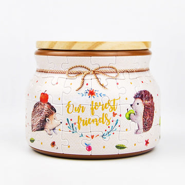 Pintoo 3D Puzzle Jar 64 Plastic Pieces For Adults - Hedgehog And Apple - Wooden Lid Container For Kitchen Dining Study Living Room No Glue Requied Small [Bc1001]