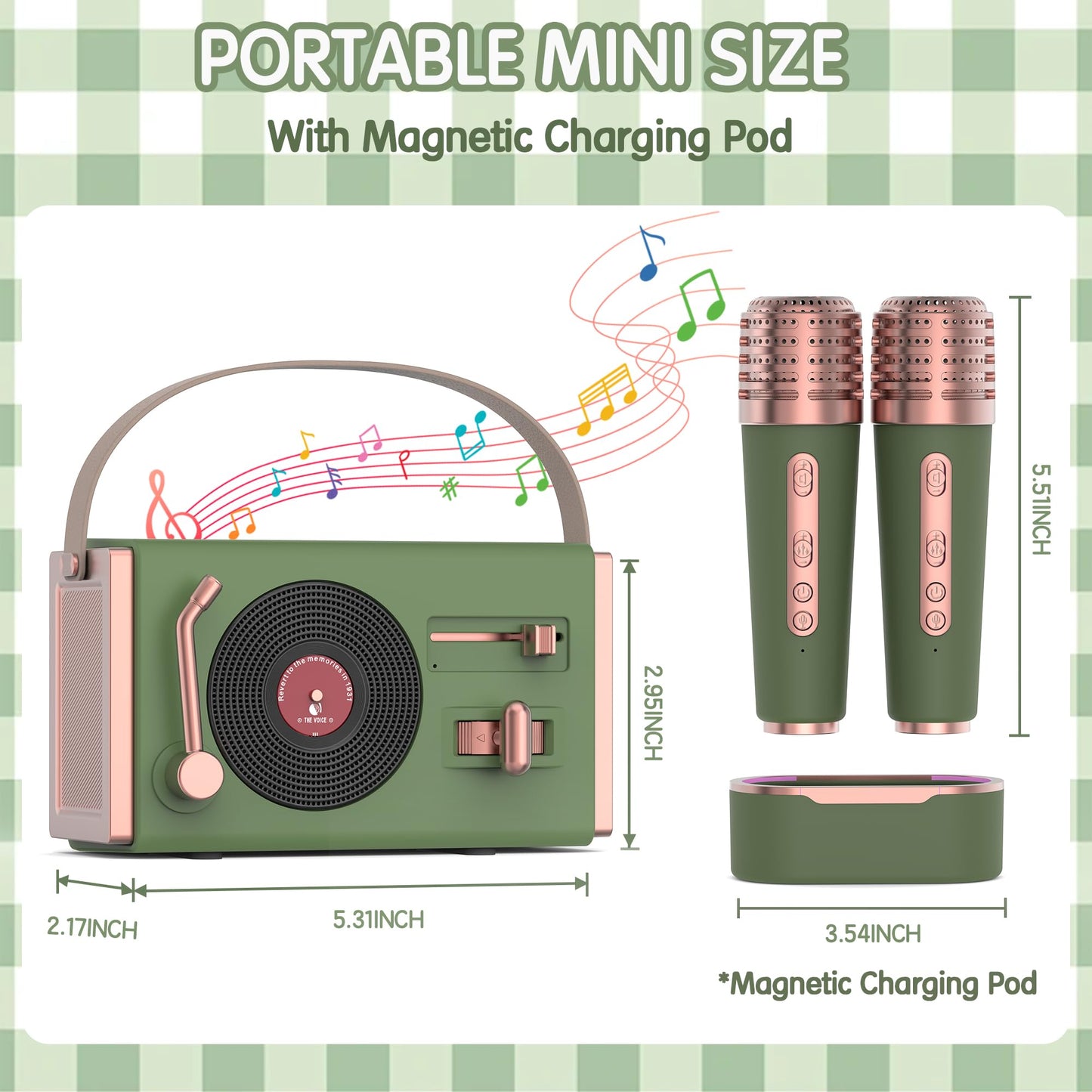 Wowmoment Mini Karaoke Machine For Kids&Adults, Portable Bluetooth Speaker With 2 Wireless Microphones, Stereo Sound Enhanced Ba