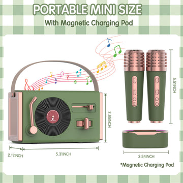 Wowmoment Mini Karaoke Machine For Kids&Adults, Portable Bluetooth Speaker With 2 Wireless Microphones, Stereo Sound Enhanced Ba