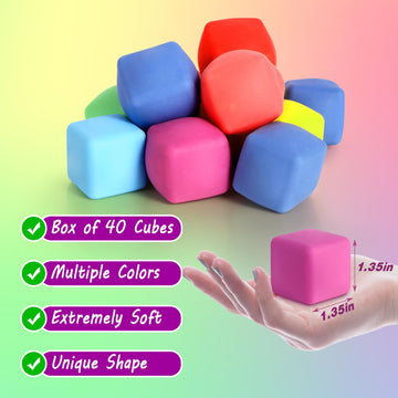40 Pack Slow Rising Stress Cube Fidget Toys, Squishy Balls Sensory Fidget Toys For Kids Adults, Square Shape Fidgets For Classro