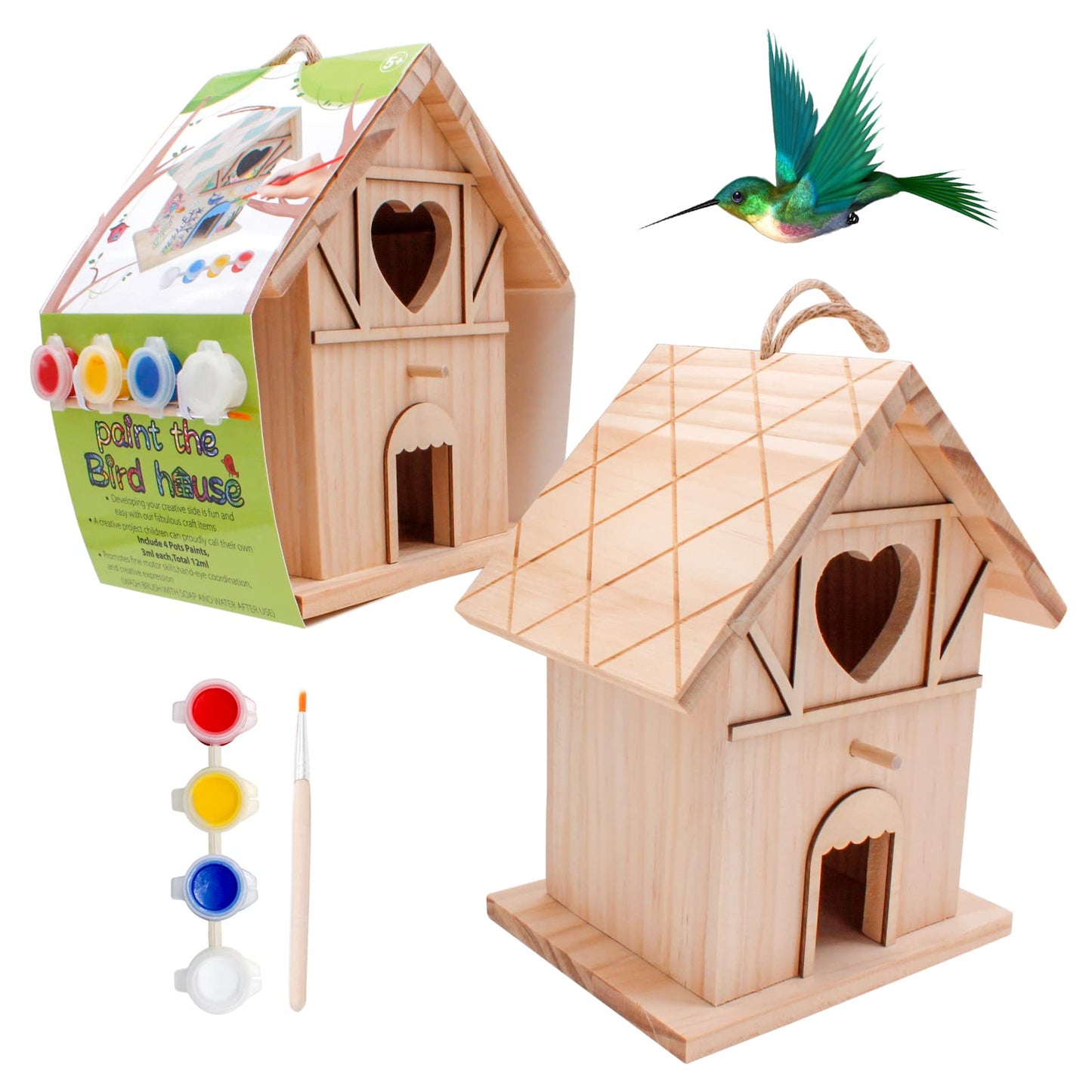 Diy Wooden Birdhouse Painting Kit For Kids, Bird House To Paint Set,Wood Arts And Crafts For Children,Ages 3-12 Build Your Own B