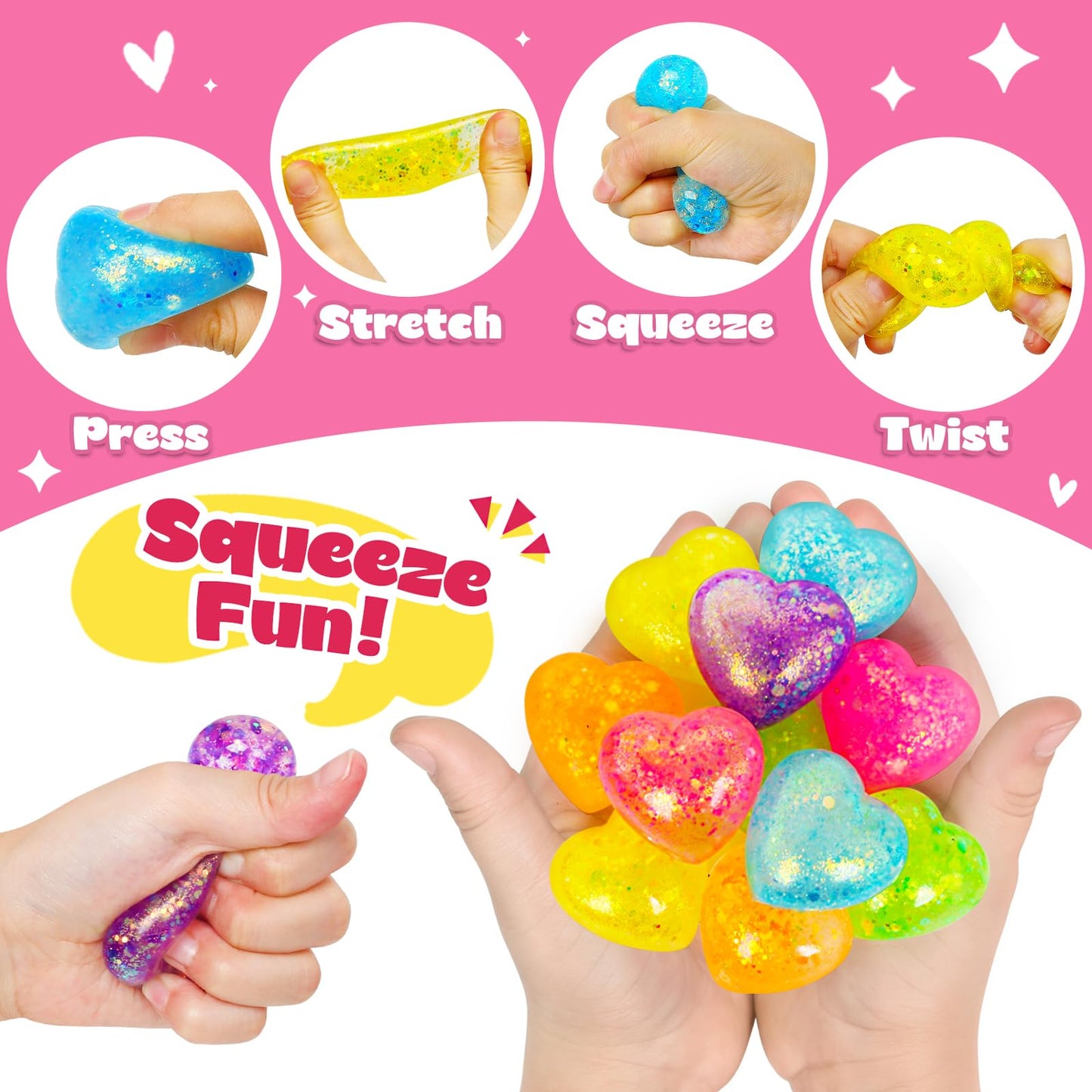 24Pack Valentines Day Gifts For Kids Classroom Heart Stress Balls With Valentines Day Cards For Kids School Class Exchange Fidge