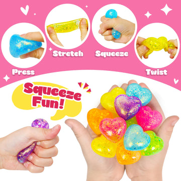 24Pack Valentines Day Gifts For Kids Classroom Heart Stress Balls With Valentines Day Cards For Kids School Class Exchange Fidge