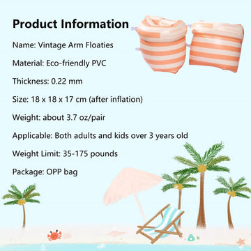 2-4 Pack Arm Floaties for Kids mature-themed - Vintage Striped Inflatable PVC Swimming Rings Pool Floats Arm Bands for Kids mature-themed Toddlers Children 3-5-6-12 Years (Orange)