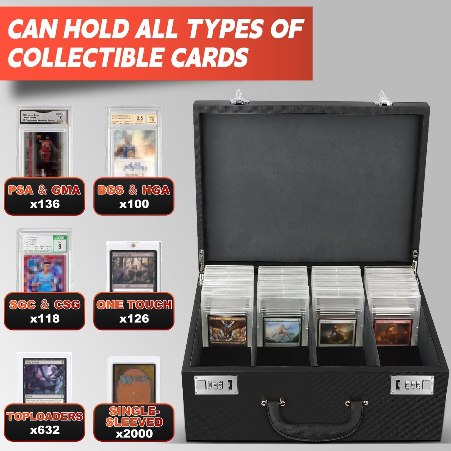 Aobople Graded Card Storage Box,Holds 136+ Psa/Gma Slab Or 632+ Toploaders,4 Row Psa Slab Case For Graded Cards Fits 3 ''X4 '' 3